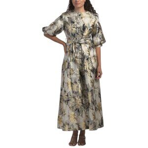 NANCY YANG Jacquard Long Sleeve Button Down Gown